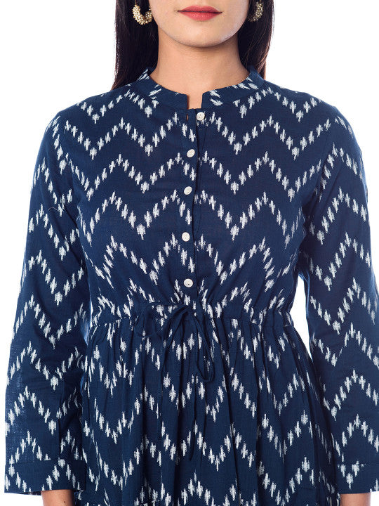 Women Blue Printed Fit and Flare Dress