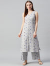 Anayna Women Grey & Blue Ethnic Motifs Printed Kurta with Palazzos