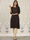 House of Pataudi Black Ethnic Motifs Printed Kurta