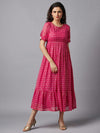 Aurelia Fuchsia & Gold-Toned Ethnic Motifs Ethnic Midi Dress