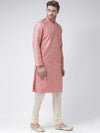 Deyann Men Pink Woven Design Straight Kurta