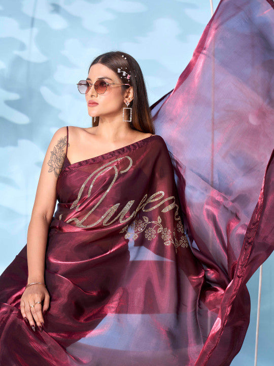 Embellished Embroidered Satin Designer Saree