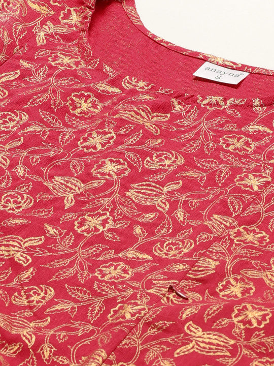 Women White & Pink Pure Cotton Printed Maternity Layered A-Line Dress