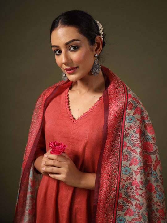 anayna Anarkali Pure Cotton Kurta With Trousers & Dupatta