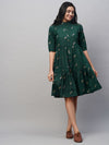 Heeposh Green Self Weaved Tiered Knee Length Dress