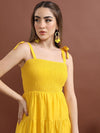 Vishudh Yellow Shoulder Straps Smocked Cotton Fit & Flare Dress