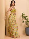 Sangria Floral Printed Mirror Work Saree