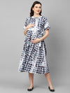 MomToBe Women White & Black Tie and Dye Maternity Midi Nursing Dress - XXL