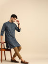 Anouk Men Navy Blue & Gold Toned Printed Kurta