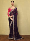 Satrani Floral Sequinned Maheshwari Saree with Tassels