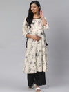 Anayna Women Off-White & Grey Floral Print A-Line Maternity Kurta