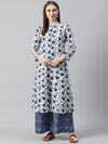 Anayna Women White & Navy Blue Printed Kurta with Palazzos