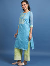 Vishudh Blue Ethnic Motifs Yoke Design Straight Cotton Kurta