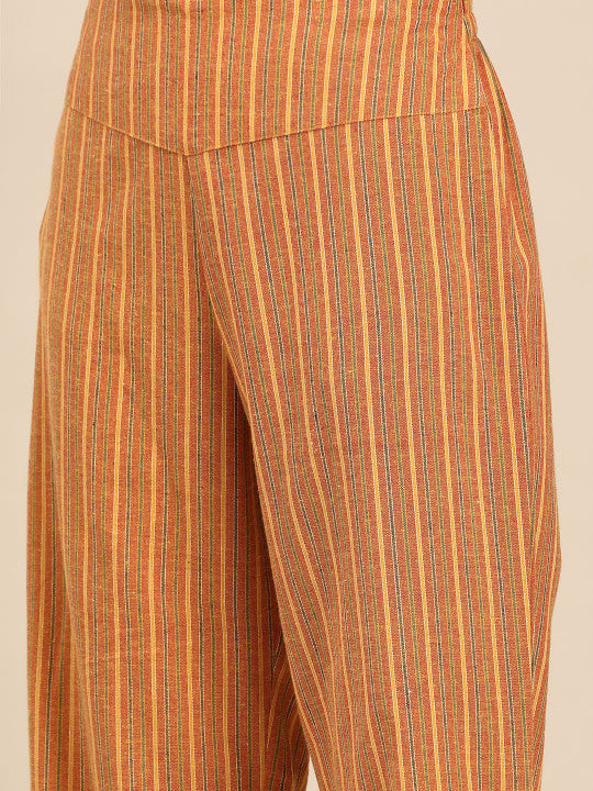 anayna Women Striped Regular Pure Cotton Kurta with Trousers