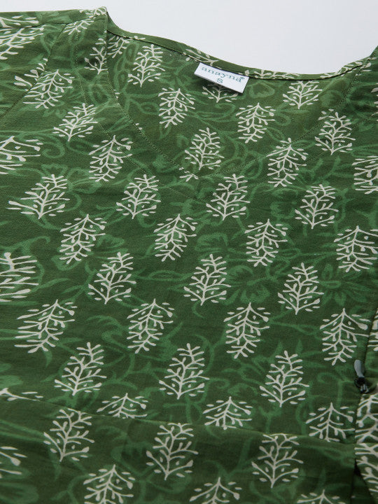 Women Green & Off-White Printed Maternity A-Line Dress