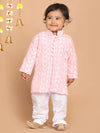 Vastramay Sishu Boys Pink Paisley Embroidered Chikankari Pure Cotton Kurta with Pyjama