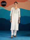 Likha White Monochrome Dot Printed Straight Kurta