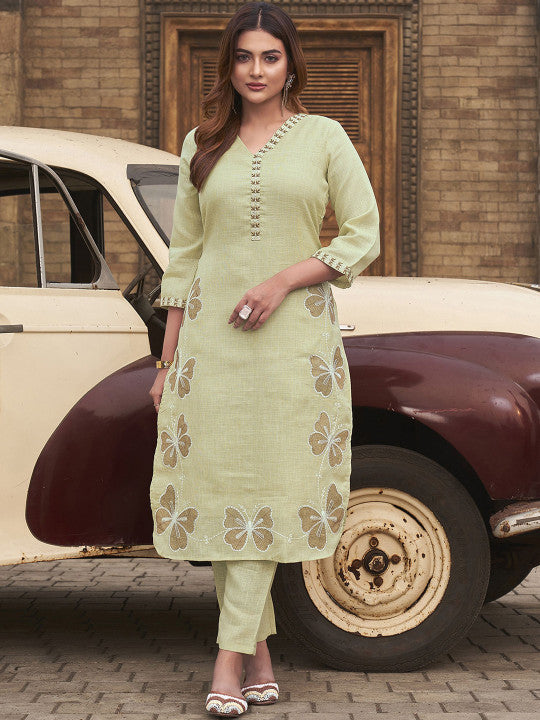 Tikhi Imli Embroidered V-Neck Tunic And Trousers