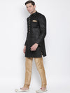 Vastramay Men Black & Rose Gold Angrakha Style Sherwani Set