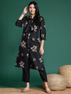 Sangria Floral Print Tie-Up Neck Kurta