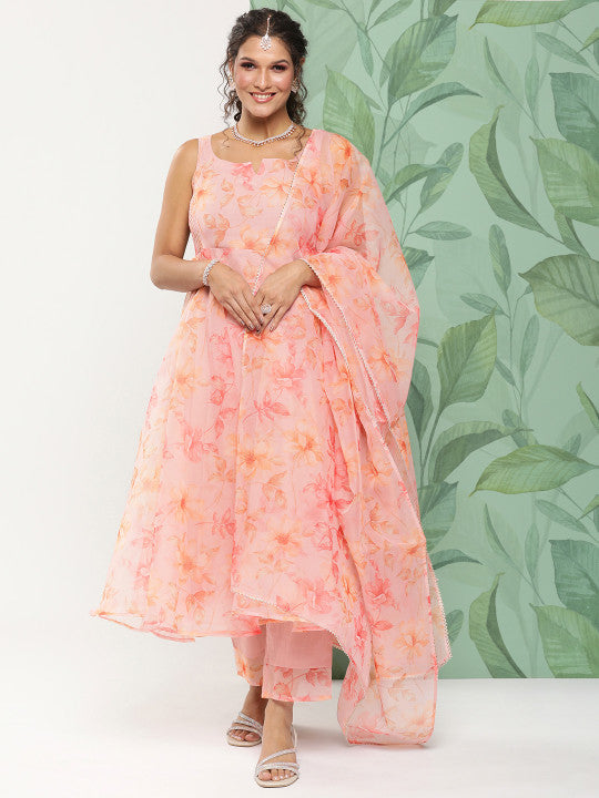 anayna Floral Printed Empire Gotta Patti Kurta with Trousers & With Dupatta
