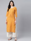 PIROH Womens Cotton Stripe Print Straight Kurta Yellow