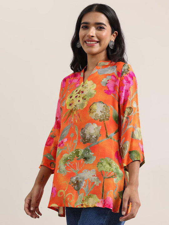 Women Mandarin Collar Printed Tunic