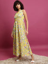 Vishudh Yellow Floral Printed Gathered Maxi Dress