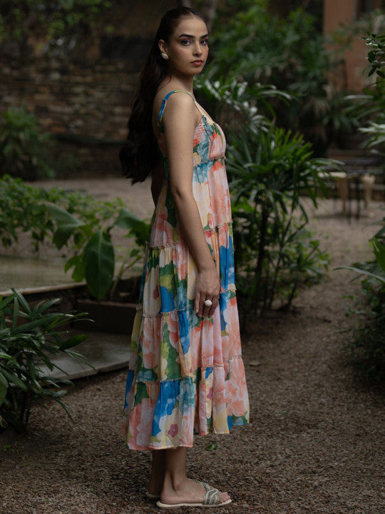 anayna Women Floral Printed Midi Ethnic Dresses