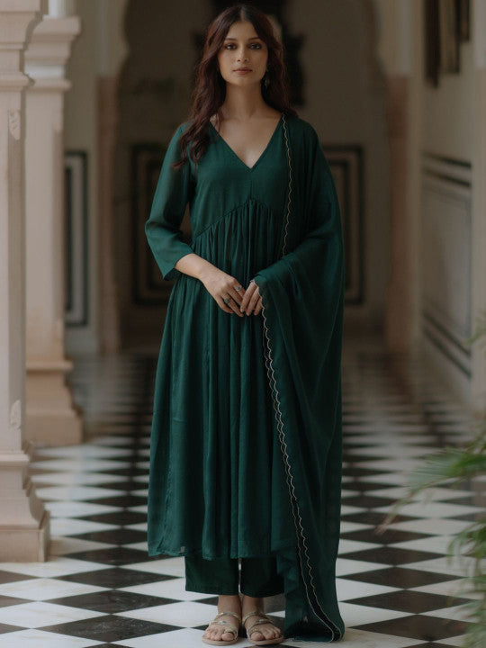 Women High Slit Kurta with Trousers & With Dupatta