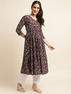 Fabclub Women Ethnic Motifs Printed V-Neck Anarkali Pleated Kurta