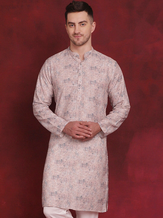 Anouk Peach Floral Woven Design Cotton Thread Work Straight Kurtas