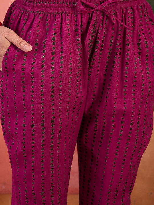 Sangria Floral Printed Pure Cotton Kurta & Trousers With Dupatta