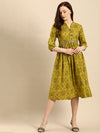 All about you Green Ethnic Motifs Printed A-Line Dress