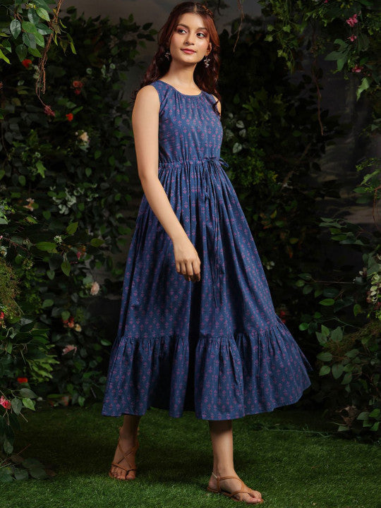 anayna Women Printed Fit & Flared Cotton Sleeveless Dress