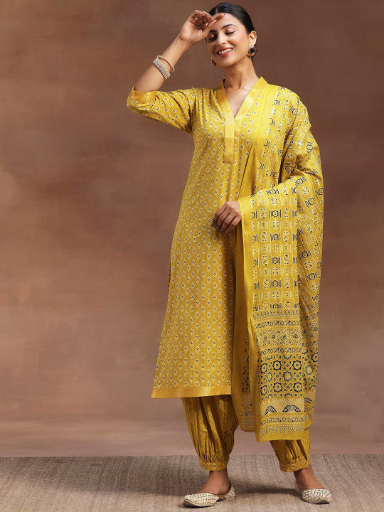 Libas Ethnic Motifs Printed Regular Pure Cotton Straight Kurta with Salwar & Dupatta
