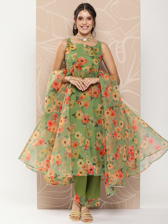 anayna Floral Printed Layered Gotta Patti Kurta with Trousers & With Dupatta