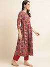 Fabclub Abstract Printed Keyhole Neck A-Line Kurta