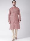 Deyann Men Red & White Woven Design Straight Kurta