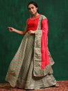 AKS Embroidered Thread Work Ready To Wear Silk Lehenga & Blouse With Dupatta