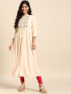 All about you Cream-Coloured Ethnic Motifs Yoke Design Thread Work Detail Anarkali Kurta