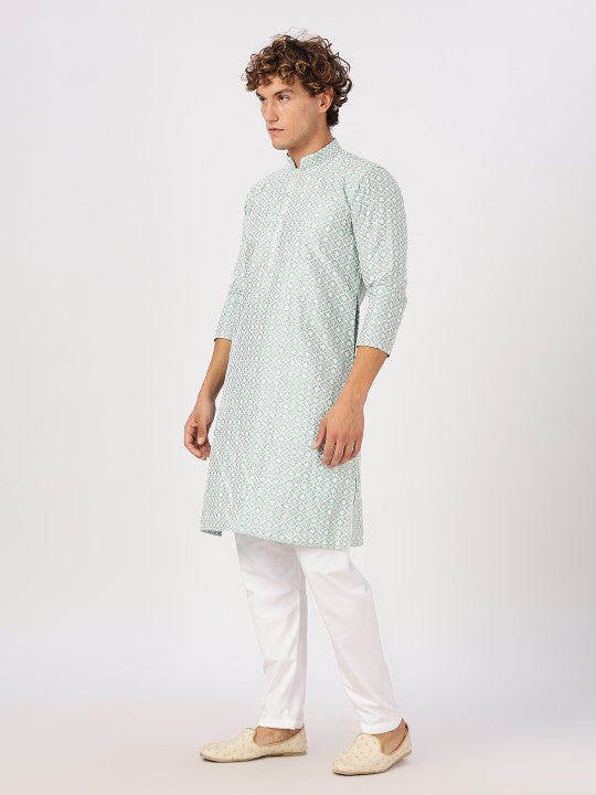 Anouk Geometric Printed Mandarin Collar Straight Cotton Kurta