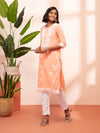 Likha Chikankari Peach Hand Embroidered Straight Kurta