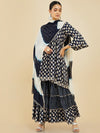 Soch Women Navy Blue Ethnic Motifs Printed Layered Silk Crepe Kurta with Sharara & Dupatta