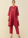 Soch Women Maroon Embellished A Line Kurta with Trousers