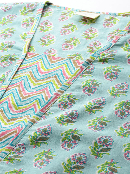 anayna Women Floral Printed Pure Cotton Kurta with Trousers & With Dupatta