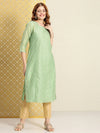 House of Pataudi Women Sage Green Striped Kurta