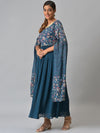 Aurelia Women Blue Floral Printed Anarkali Kurta