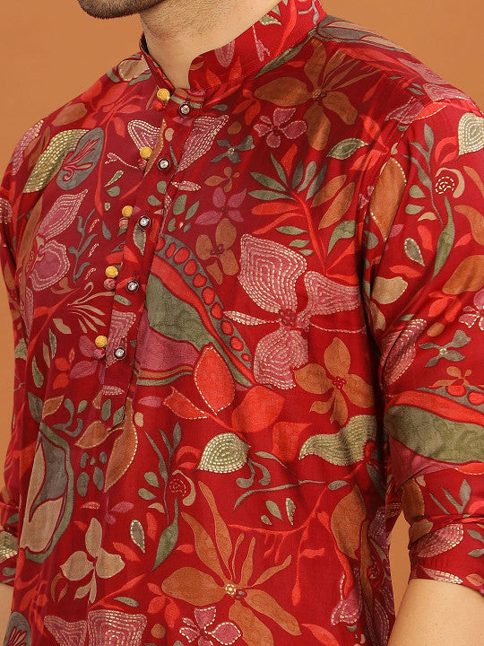 Anouk Mandarin Collar Floral Printed Straight Kurta