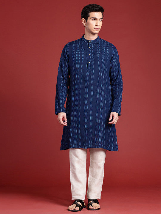 Anouk Men Polka Dot Printed Pure Cotton Kurta